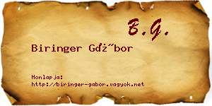 Biringer Gábor névjegykártya